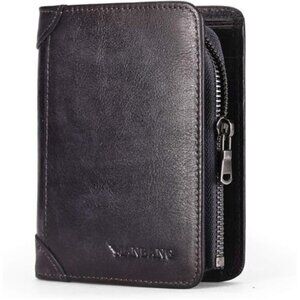 Mens Wallet Zipper Genuine Leather Dark Blue